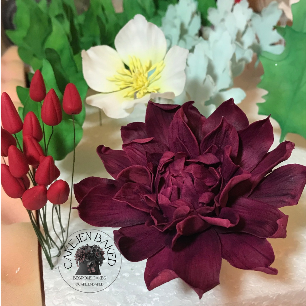 sugar dahlia and hellebore