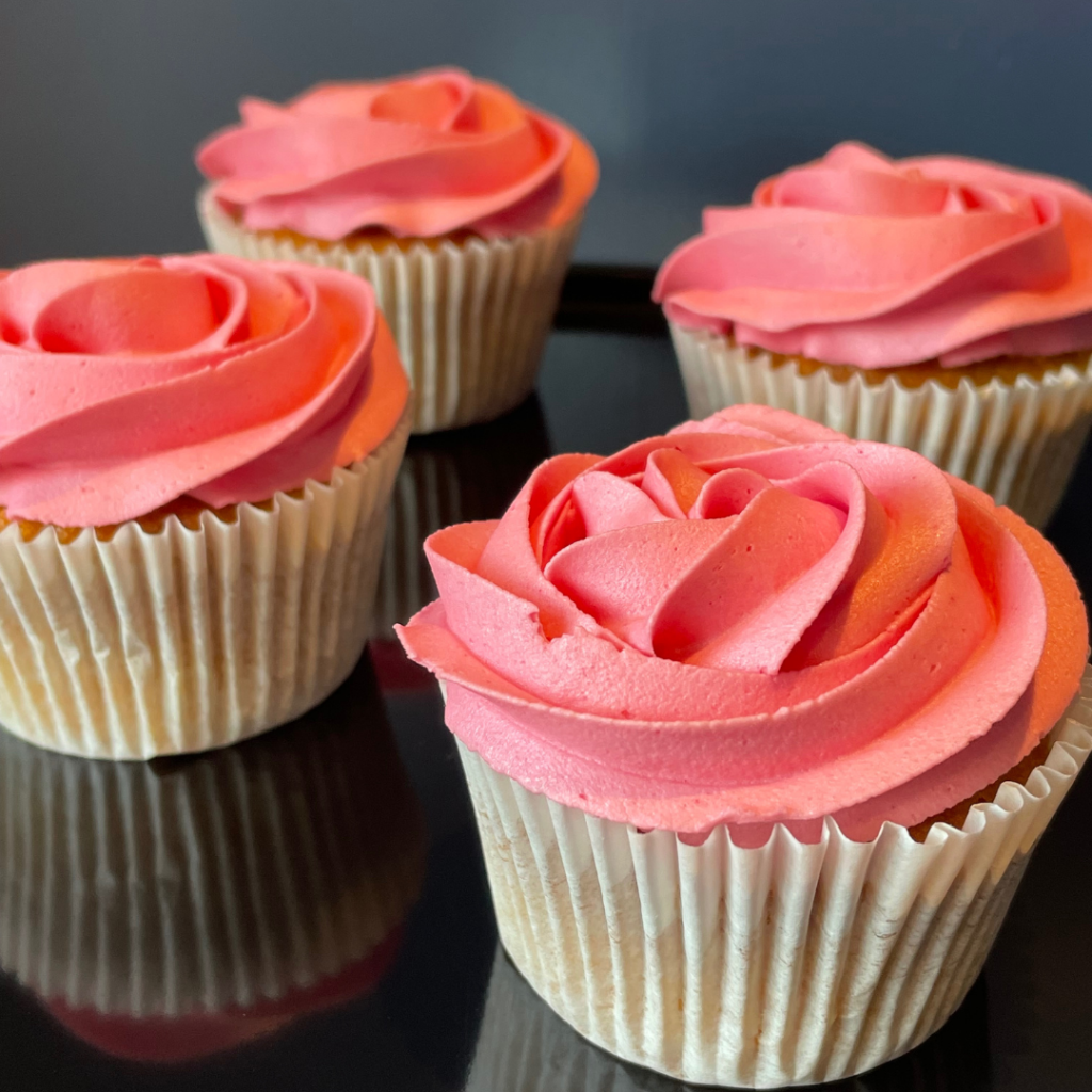 pink rose swirl cupcake