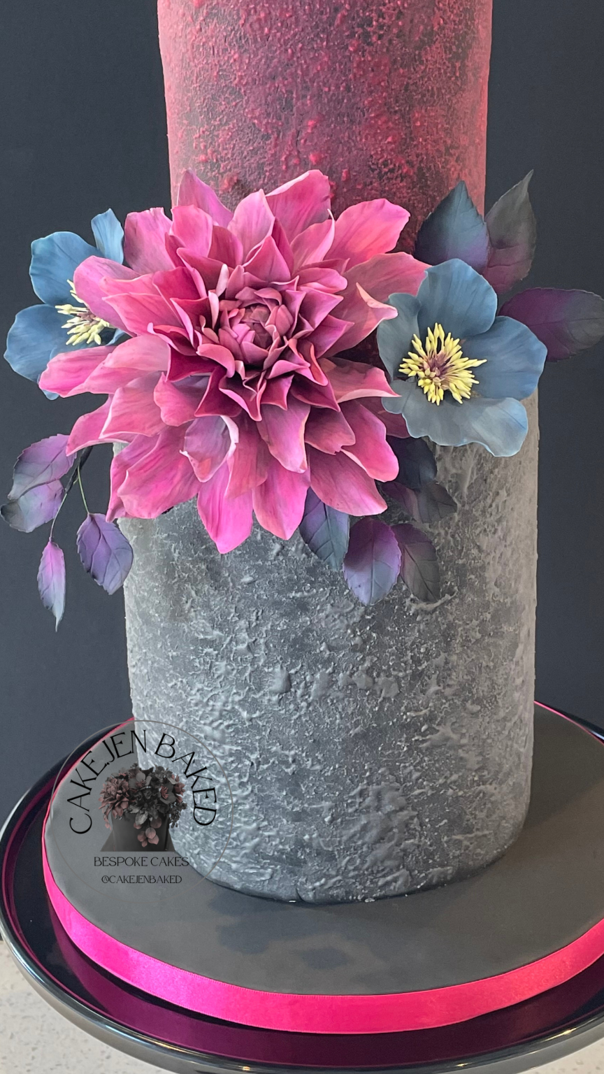Sugar flowers ideal for wedding cake pink dahlia and blue hellebore