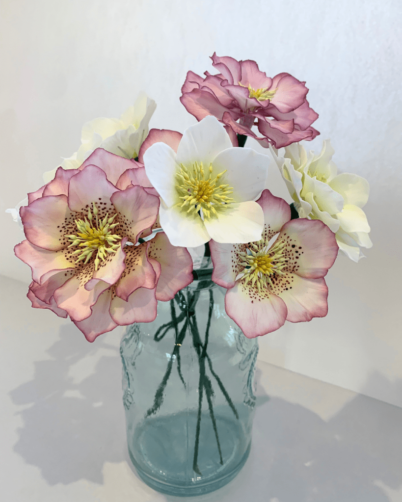 Pretty sugar hellebores perfect for a soft pretty wedding cake or birthday cake